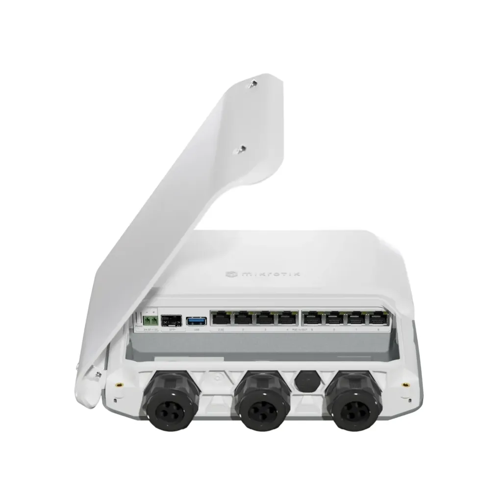 [RB5009UPr+S+OUT] Mikrotik RB5009UPr+S+OUT with Marvell Armada ARMv8 CPU (4-cores, 1.4GHz per core), 1GB of DDR4 RAM, 1GB NAND storage, 1x 2.5Gbit LAN (802.3af/at PoE-out and POE-in), 7x 1Gbit LAN (802.3af/at PoE-out and POE-in), 1x SFP+ port, RouterOS L5, IP66 compliant outdoor case, mounting kit (power supply NOT included)
