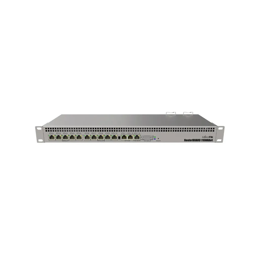 Mikrotik RB1100x4 RouterBOARD 1100AHx4 with Annapurna Alpine AL21400 Cortex A15 CPU (4-cores, 1.4GHz per core), 1GB RAM, 13xGbit LAN, RouterOS L6, 1U rackmount case, Dual PSU