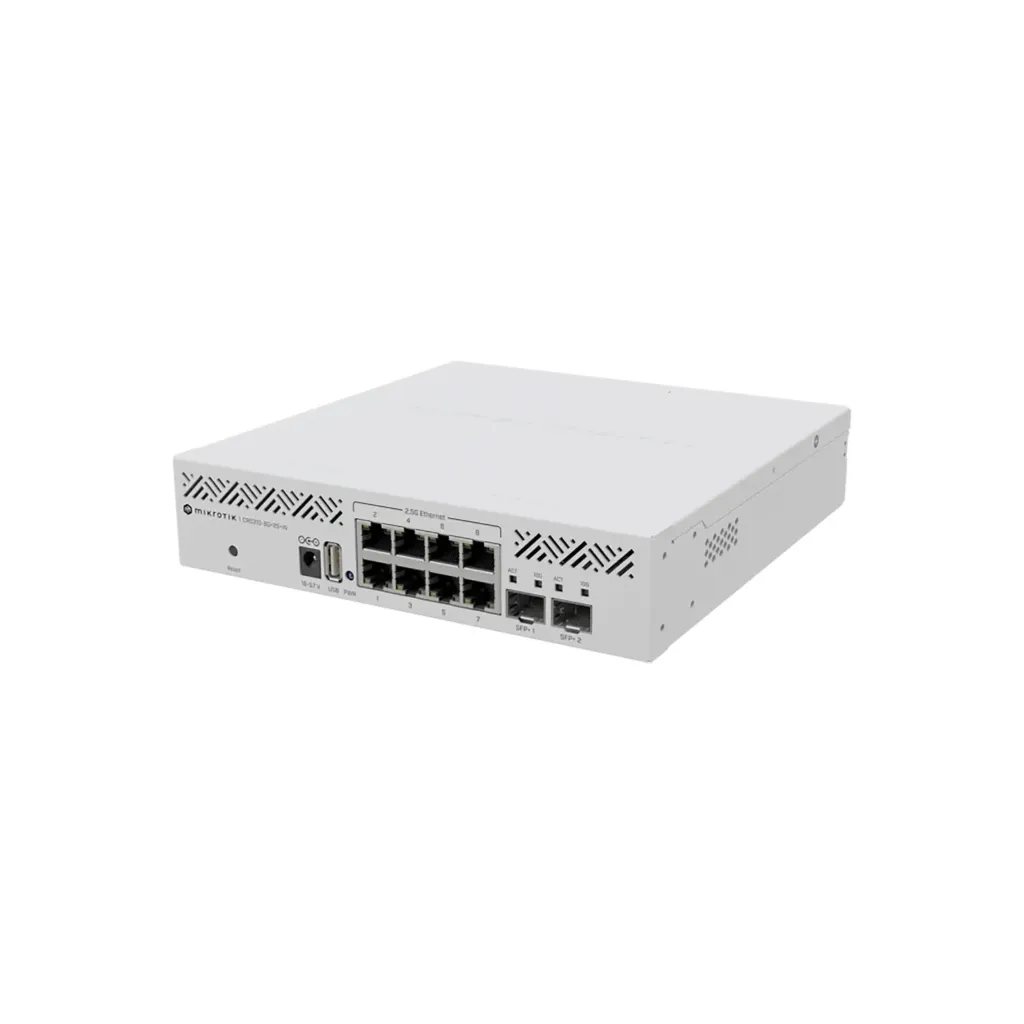 [CRS310-8G+2S+IN] Mikrotik CRS310-8G+2S+IN Cloud Router Switch 310-8G+2S+IN with 800 Mhz CPU, 256 MB RAM, 8 x 2.5Gigabit Ethernet ports, 2 x SFP+ cages , RouterOS L5, desktop enclosure, rackmount ears, PSU