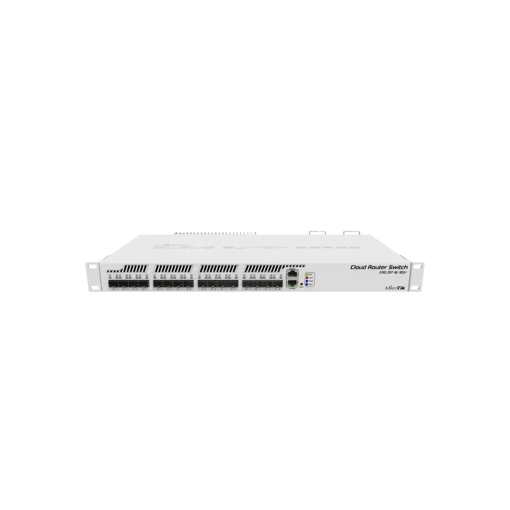 Mikrotik CRS317-1G-16S+RM Cloud Router Switch 317-1G-16S+RM with 800MHz CPU, 1GB RAM, 1xGigabit LAN, 16xSFP+ cages, RouterOS L6 or SwitchOS (dual boot), passive cooling 1U rackmount enclosure, Dual redundant PSU