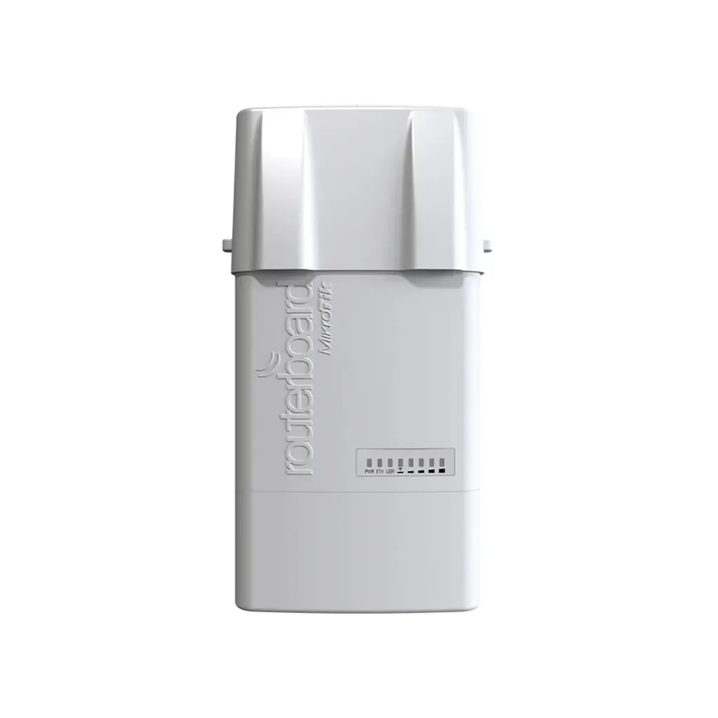 [RB912UAG-5HPnD-OUT] Mikrotik RB912UAG-5HPnD-OUT BaseBox 5 with 600Mhz Atheros CPU, 64MB RAM, 1xGigabit LAN, USB, miniPCIe, built-in 5Ghz 802.11a/n 2x2 two chain wireless with two RP-SMA connectors, RouterOS L4, outdoor enclosure, POE, PSU, pole mount, rail mount