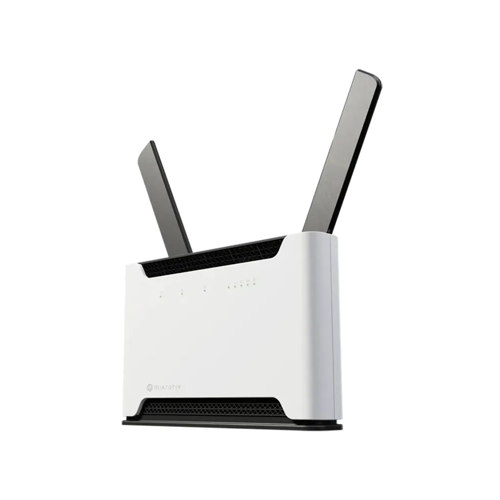 [S53UG+5HaxD2HaxD-TC&EG18-EA] Mikrotik S53UG+5HaxD2HaxD-TC&EG18-EA Chateau LTE18 ax kit with Quad-Core 1.8GHz CPU, 1GB RAM, 1 x 2.5 Gigabit LAN, 4 x Gigabit LAN, two wireless interfaces (built-in 2.4Ghz 802.11ax two chain wireless, built-in 5Ghz 802.11ax two chain wireless) with external antennas, LTE CAT18 modem for International bands 1/3/5/7/8/20/28/38/40/41 with integrated antennas, SMA connectors for external antennas, tower case, USB, 1.5m RJ45 cable, PSU, RouterOS L4