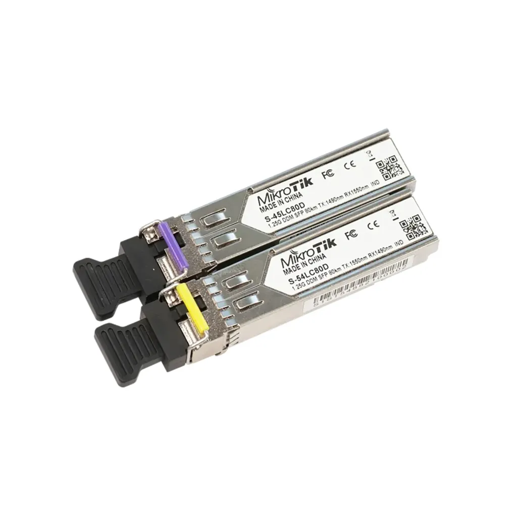 Mikrotik S-4554LC80D Pair of SFP modules, S-45LC80D (1.25G SM 80km T1490nm/R1550nm, Single LC-connector) + S-54LC80D (1.25G SM 80km T1550nm/R1490nm, Single LC-connector)
