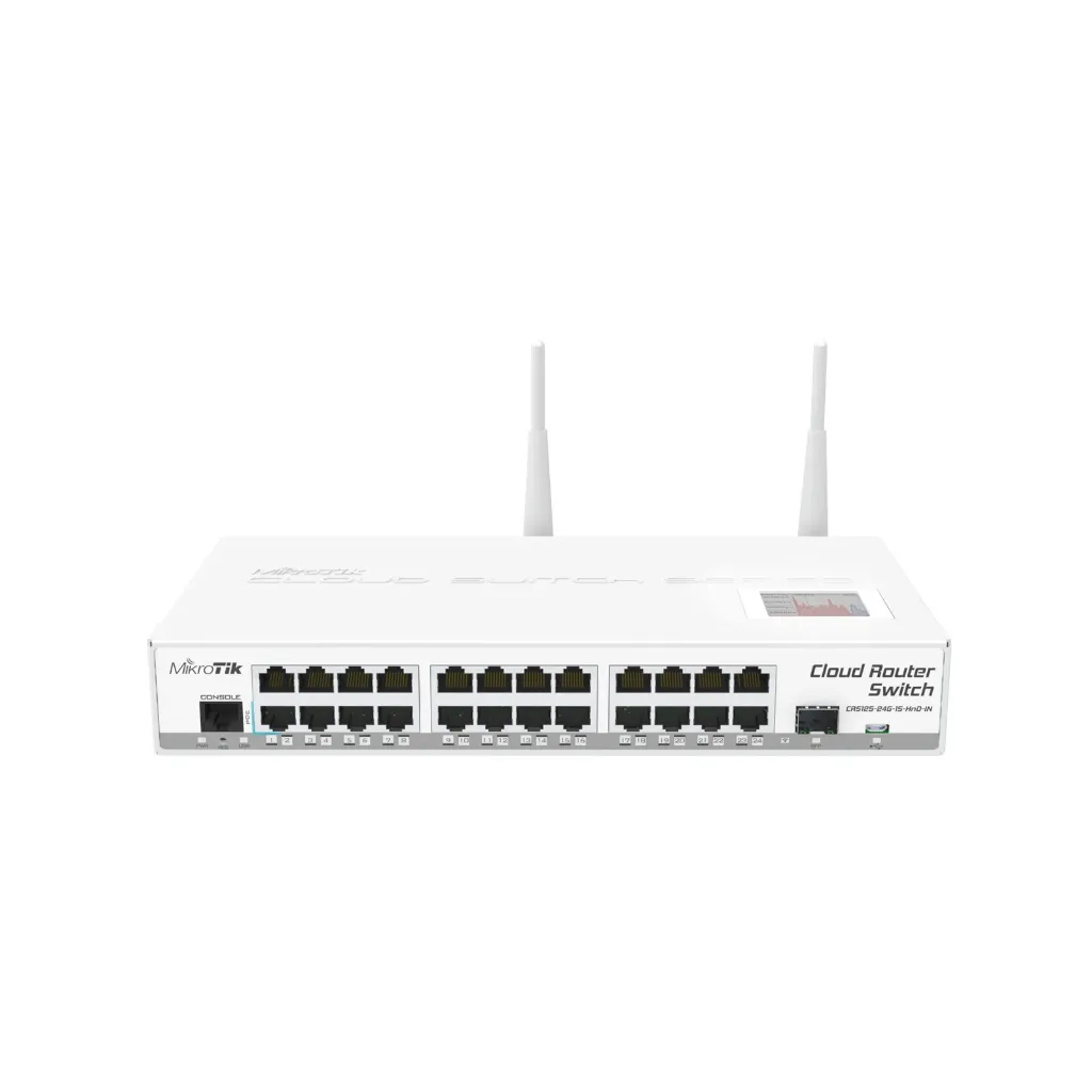 [CRS125-24G-1S-2HnD-IN] Mikrotik CRS125-24G-1S-2HnD-IN 24x Gigabit Ethernet layer 3 Smart Switch, 1x SFP cage, LCD, 802.11b/g/n Dual Chain wireless, 600MHz CPU, 128MB RAM, Metal desktop case, RouterOS L5 [EOL]